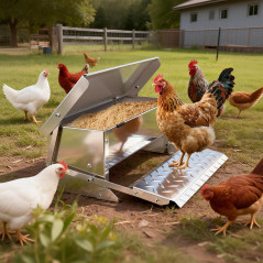 Mangeoire Automatique pour Poulets, Auge en Acier Galvanisé ImperméAble à l'eau et à Ouverture Automatique, ProtèGe la Nourritur