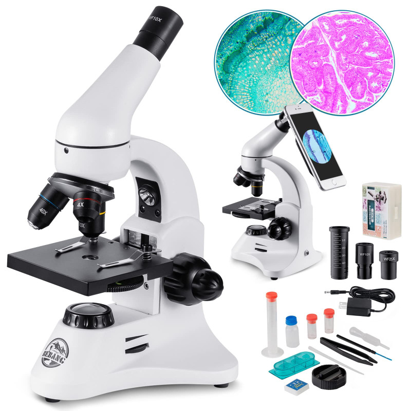 MÉTAL 2000X Deux-Oculaires WF Microscope Optique Professionnel, 80X à 2000X Manuel en Français et Prise UE pour Enfants et Étudi MÉTAL 2000X Deux-Oculaires WF Microscope Optique Professionnel, 80X à 2000X Manuel en Français et Prise UE pour Enfants et Étudi