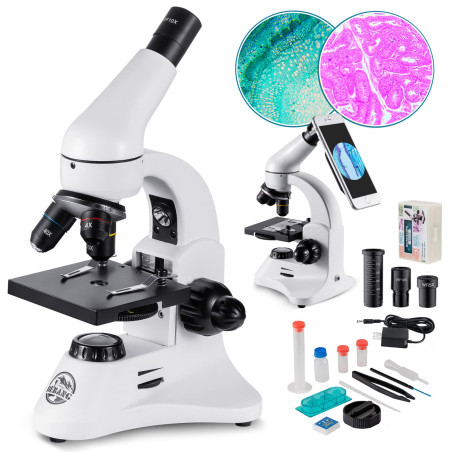 MÉTAL 2000X Deux-Oculaires WF Microscope Optique Professionnel, 80X à 2000X Manuel en Français et Prise UE pour Enfants et Étudi