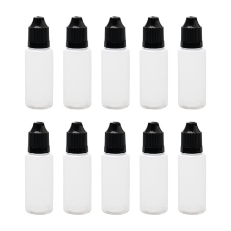 Flacons en PEBD de 20 ml - 6 couleurs - Pour gouttes ophtalmiques et la plupart des liquides - Bouchons de sécurité enfants et b