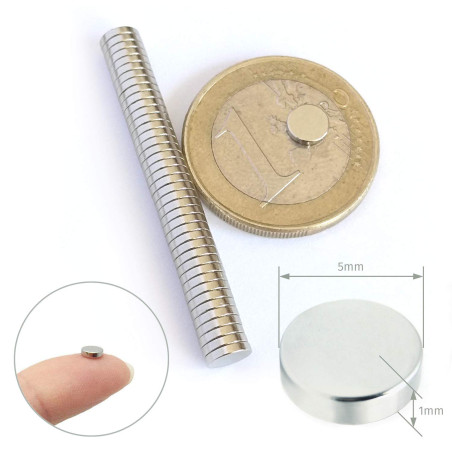 Omnicube — Aimant Puissant Rond en Néodyme N35 (Paquet De 100) | Aimant Frigo Rond Très Puissant 5 X 1 Mm | À Utiliser sur Un Ta