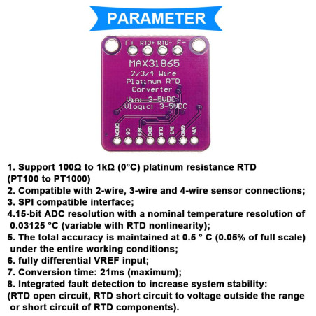 Youmile MAX31865 Capteur de thermocouple de température PT100 / PT1000 RTD Module de détection de température 3.3 / 5V pour Ardu