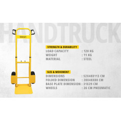 Stanley Chariot Pliable SXWTD-FT520 - Capacité de Charge jusqu'à 120KG - Chariot Pliant - 63 x 52 x 113 CM - Acier - Jaune