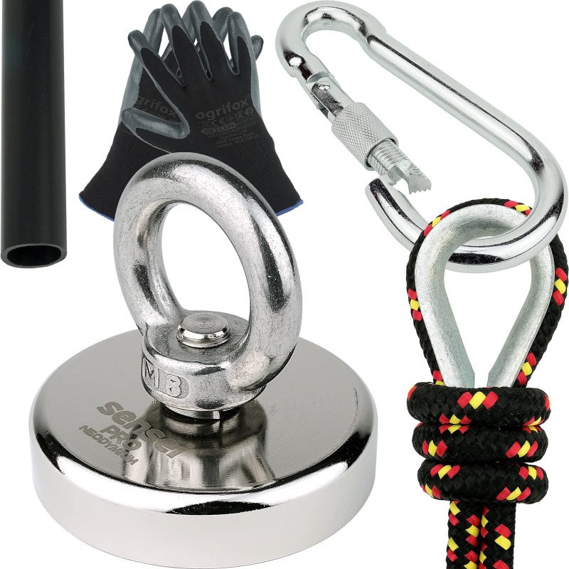 SENSEI Kit de Pêche à l'Aimant, Aimant Néodyme à Œil 110 kg N52 avec Accessories SENSEI Kit de Pêche à l'Aimant, Aimant Néodyme à Œil 110 kg N52 avec Accessories