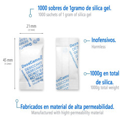 DeseCamen - Gel de silice - (1 gramme 1000 sacs) 1 kg - Paquets Déshumidificateurs - Absorbant l'humidité - Sachets Anti-humidit