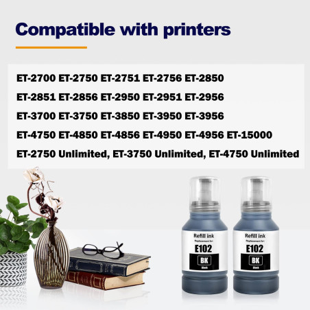 LAIPENG 102 Encre Compatible avec Epson 102 pour Ecotank ET-2700 ET-2750 ET-2751 ET-2756 ET-2850 ET-2851 ET-2856 ET-3700 ET-3750