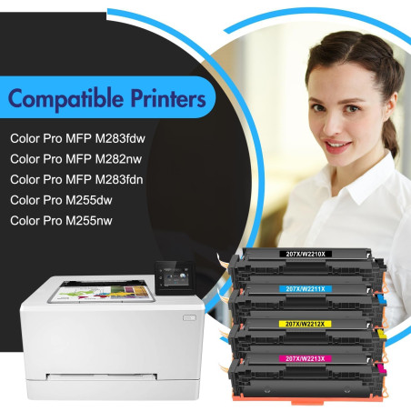 207X 207A Cartouche de Toner Compatible pour HP 207X 207A Color LaserJet Pro MFP M283fdw M255dw M282nw M283fdn M255nw W2210X W22