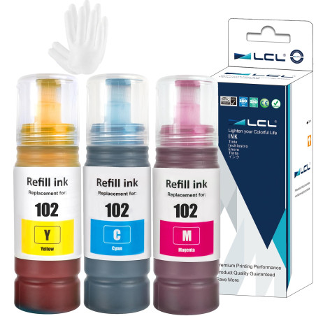 LCL 102 Encre Compatible avec Epson 102 Bouteille d'encre Multipack Compatible pour Epson EcoTank ET-2700 ET-2750 ET-2751 ET-275