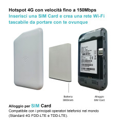 Calonny Mobile WiFi portable Hotspot 4G LTE Sim Routeur Cat4 150 Mbps, 3000 mAh Batterie rechargeable,Wi-Fi USB sans fil, sans c