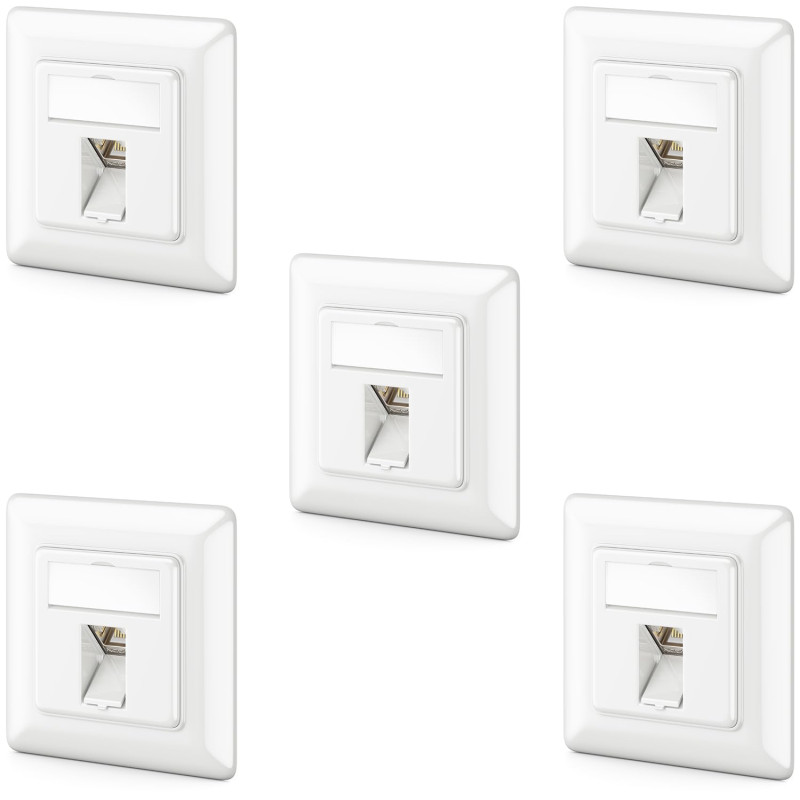 deleyCON 5x Prise Réseau CAT6a Encastrable avec RJ45 Keystone - 10 Gbit/s - STP Blindée - Prise de Données pour Câbles de Raccor