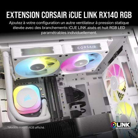 Corsair iCUE Link RX140 RGB 140mm Ventilateur PWM - Palier à Dôme Magnétique - Ventilateur Simple - Blanc