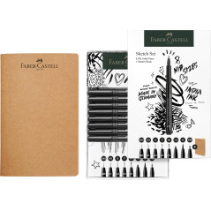 Faber-Castell 267102 - Sketch Set 9 pièces, avec carnet de croquis et crayons à encre de Chine Pitt Artist Pen
