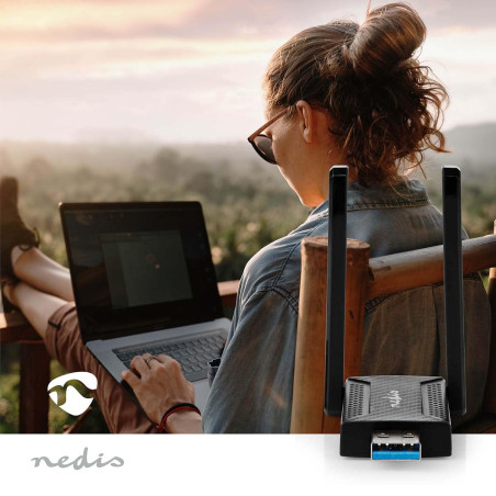 Nedis Dongle Réseau | Wi-FI | AC1200 | 2.4/5GHz (Dual Band) | USB3.0 | Vitesse Wi-FI Totale: 1200Mbps | Windows 10 / Windows 11