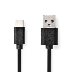 NEDIS Câble USB | USB 2.0 | Connecteur USB-A | Connecteur USB-C™ | 15 W | 480 Mbps | Nickelé | 1 m | Rond | PVC | Noir | Étiquet