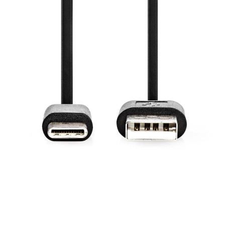 NEDIS Câble USB | USB 2.0 | Connecteur USB-A | Connecteur USB-C™ | 15 W | 480 Mbps | Nickelé | 1 m | Rond | PVC | Noir | Étiquet