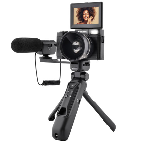 AgfaPhoto Realishot VLG-4K Kit Vlogging - Caméra 24MP, Vidéo 4K, Ecran LCD 3'', Zoom Numérique 16X, Capteur CMOS, Batterie Lithi