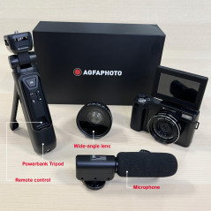 AgfaPhoto Realishot VLG-4K Kit Vlogging - Caméra 24MP, Vidéo 4K, Ecran LCD 3'', Zoom Numérique 16X, Capteur CMOS, Batterie Lithi