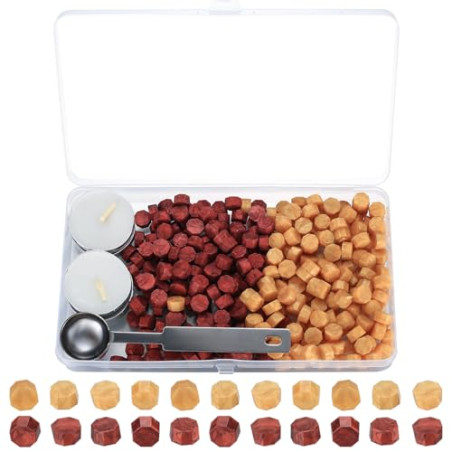 Perles de Cacheter, Bâtonnets Octogonaux, Kit de Sceau avec Bougies Thé, Cuillère, pour Timbres de Sceau, Perles de Cire de Lett