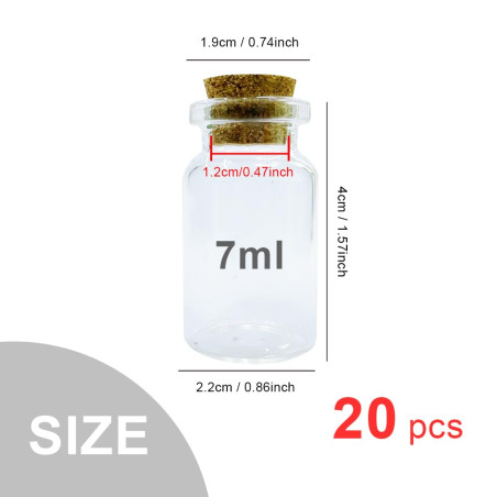 WYAN 20Pcs 7ML Petite Bouteille en Verre,Tube a Essai Verre pour Les Mariages,Set Petit Flacon Verres,Bocaux en Verres Mariage,