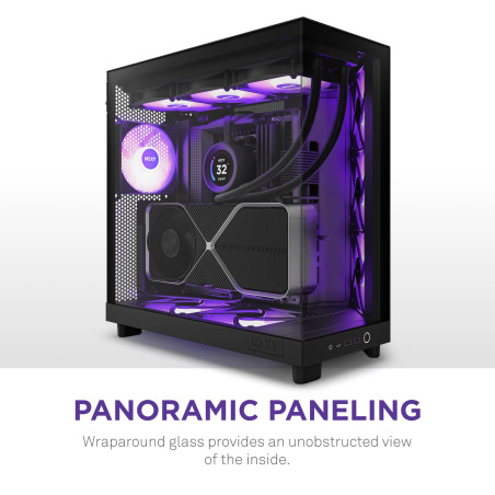 Nzxt H6 Flow RGB CC-H61FB-R1 Boîtier Moyen-Tour Compact Double Chambre Airflow Comprend 3 Ventilateurs 120 mm RGB Panneaux panor