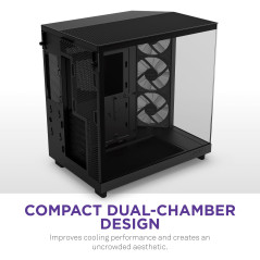 Nzxt H6 Flow RGB CC-H61FB-R1 Boîtier Moyen-Tour Compact Double Chambre Airflow Comprend 3 Ventilateurs 120 mm RGB Panneaux panor