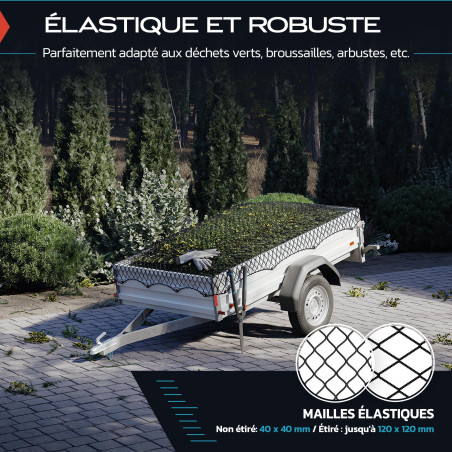 TRIBURG Filet de remorque élastique pour remorques de Dimensions 1 x 2 m à 2 x 3 m - Mailles serrées avec Corde en Caoutchouc [N