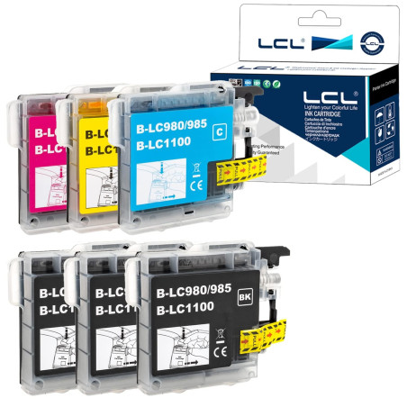 LCL Cartouche d'encre Compatible LC985 LC985BK LC985C LC985M LC985Y (3 Noir 1Cyan 1Magenta 1Jaune) Remplacement pour Brother DCP