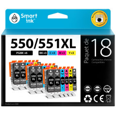 Smart Ink Compatible Cartouche d'encre de Remplacement pour Canon PGI 550 XL 550XL CLI 551 XL 551XL 18Pack(6 PGBK & 3 BK/C/M/Y)