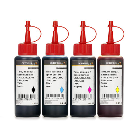4 x 250 ml Encre, Encre d’imprimante compatible pour Epson EcoTank L300, L350, L355, L365, L455, L550, L555, L565, L100, L200 Im