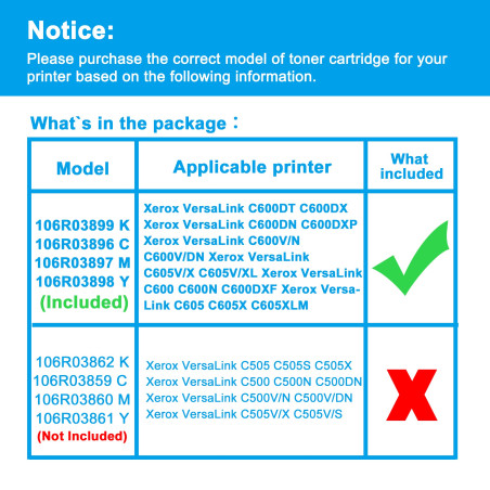 LCL Cartouche de Toner Compatible VersaLink C605 C600 C600N C600DN 106R03899 106R03896 106R03897 106R03898 (4-Pack K C M Y) Remp
