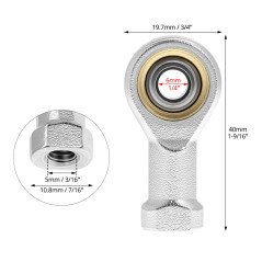 QWORK® 4 Pièces 6mm Embout Roulement à Rotule M6 x 1.0, Femelle Filétage Auto-Lubrifiantes