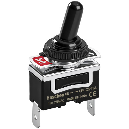 Heschen Interrupteur à bascule en métal, C511A, SPST 2 positions 15 A 250 VCA, 2 connecteurs plats, Avec couvercle étanche,CE (1