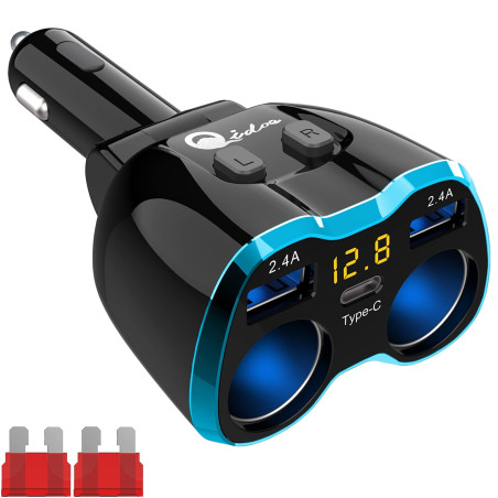 Allume Cigare USB Adaptateur 2-Prise, Prise De Voiture 3 Ports Chargeur De Voiture Type C Multi Prise De Courant 12V/24V 80W Ada