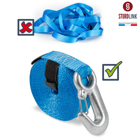 Sangles a Cliquet 5m 25mm avec Crochets à Linguet 800daN en U Jeu de 4 + Sac | Idéales sur Anneau de Fixation: Remorque, Utilita