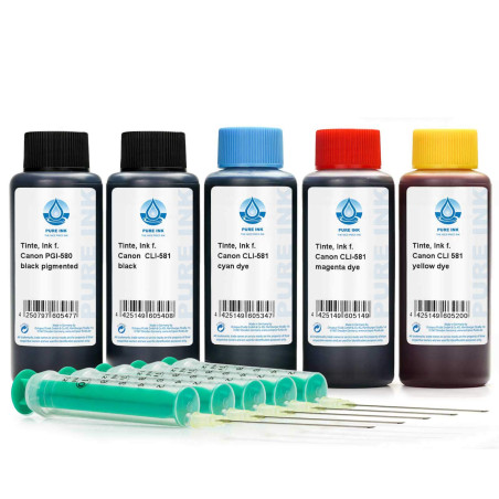 5X 100 ML d'encre d'imprimante PureInk Compatible pour Canon PGI-580, Cartouches d'encre CLI-581 pour Canon Pixma TR 7520, TR 75