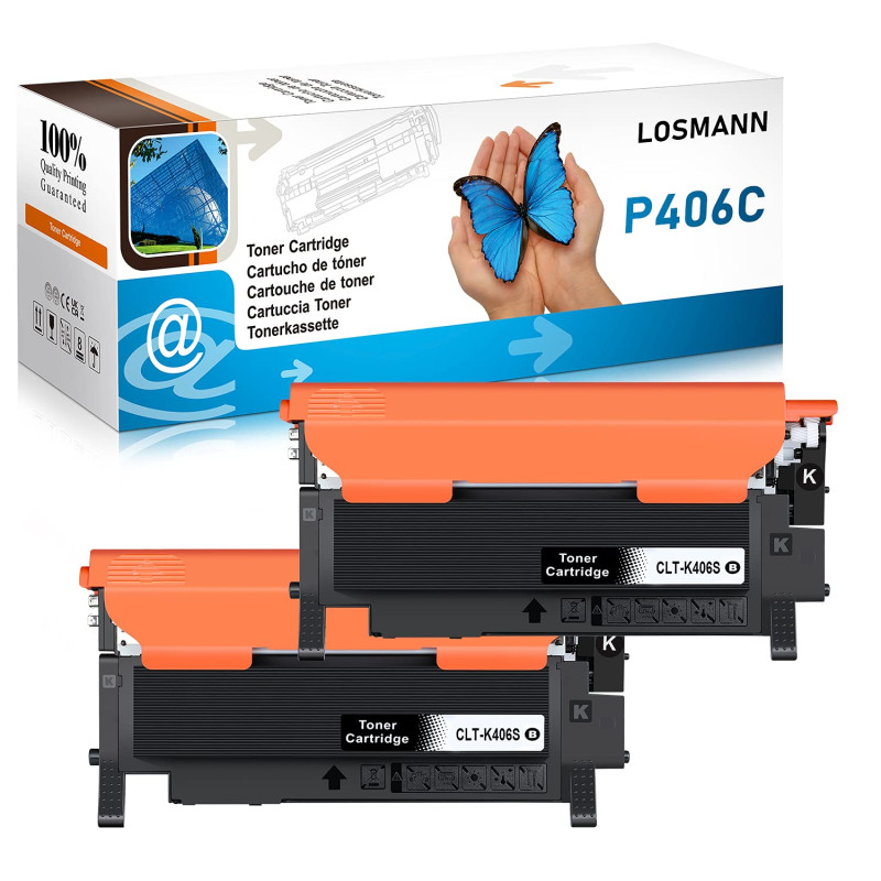 LOSMANN 2X Toner Noir Compatible pour Samsung 406S CLP-360 CLT-K406S Xpress C410W C460 C460FW C460W C467W CLP-360N CLP-360ND CLP