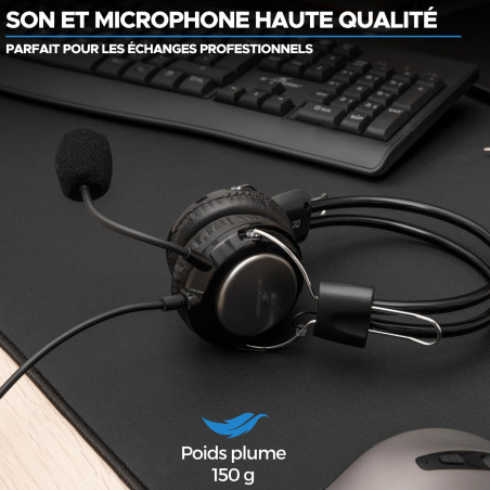 Bluestork MC201 Micro Casque pour PC - Casque avec Microphone Flexible à Réduction de Bruits - Casque PC avec Micro Jack 3.5mm C