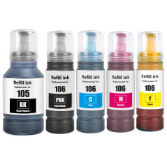 SHUOLEI 105 106 Encre Compatible avec Epson 105 106 Bouteille d'encre Multipack pour EP L-7160 L-7180 ET-7700 ET-7750 (5-Pack, N
