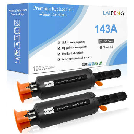 2 Noir Cartouche de Toner Compatible 143A W1143A 143AD W1143AD Capacité Standard 2500 Pages pour HP Neverstop Laser MFP 1202w 12