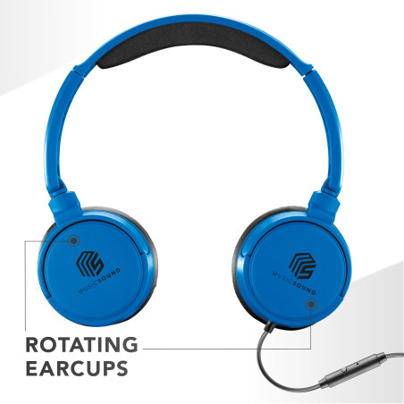Music Sound,Casque Fil Basic,Casque Supra-auriculaire Bandeau Repliable avec Câble Anti-nœuds 1,2 m et Micro intégré - Connecteu