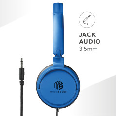 Music Sound,Casque Fil Basic,Casque Supra-auriculaire Bandeau Repliable avec Câble Anti-nœuds 1,2 m et Micro intégré - Connecteu