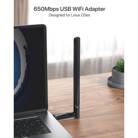 BrosTrend Clé USB WiFi Linux 650Mbps pour Ubuntu, Mint, Kali, Debian, Kubuntu, Mate, Zorin, PureOS, Raspberry Pi 2+, Windows, Ad