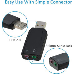 ADWITS Adaptateur Audio stéréo USB 3D Externe avec Prise Jack 3,5 mm pour Microphone Casque, Carte Son USB sans Pilote pour Win 