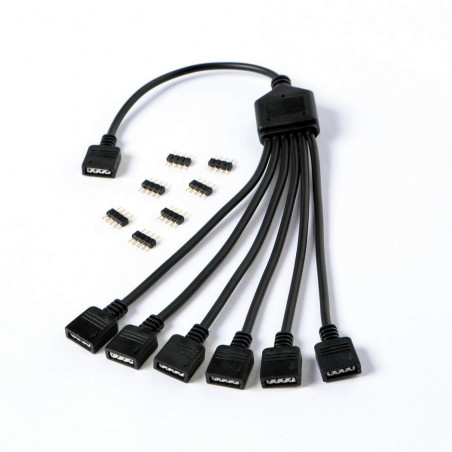 Gelid Solutions Répartiteur RVB 1 à 6 - Compatible avec ARGB, RGB standard 12 V et ARGB 5 V - Connectez jusqu'à 6 appareils RVB.