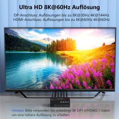 Switch KVM 2 PC 3 moniteurs 8K@60Hz 4K@144Hz, commutateur KVM triple moniteur DisplayPort + HDMI et 4 ports USB 3.0 pour 2 PC Sh