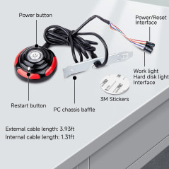 Copapa Câble rouge 1,7 m (67") pour ordinateur de bureau avec interrupteur à bouton de réinitialisation du disque dur et lumière