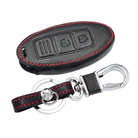 Happyit Cas de Couverture de Clé de Voiture en Cuir pour Nissan 350Z Qashqai Kicks Tiida Pathfinder Murano Note Juke 3 Boutons