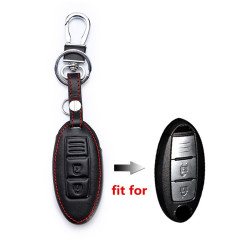 Happyit Cas de Couverture de Clé de Voiture en Cuir pour Nissan 350Z Qashqai Kicks Tiida Pathfinder Murano Note Juke 3 Boutons