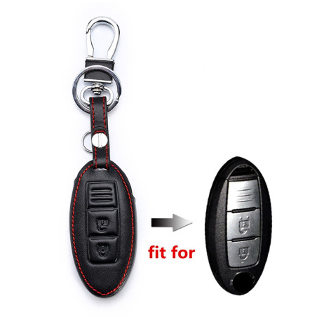 Happyit Cas de Couverture de Clé de Voiture en Cuir pour Nissan 350Z Qashqai Kicks Tiida Pathfinder Murano Note Juke 3 Boutons