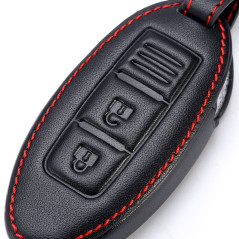 Happyit Cas de Couverture de Clé de Voiture en Cuir pour Nissan 350Z Qashqai Kicks Tiida Pathfinder Murano Note Juke 3 Boutons
